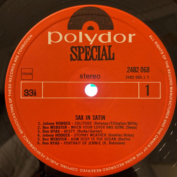 Don Byas, Ben Webster, Johnny Hodges : Sax In Satin (LP, Comp)