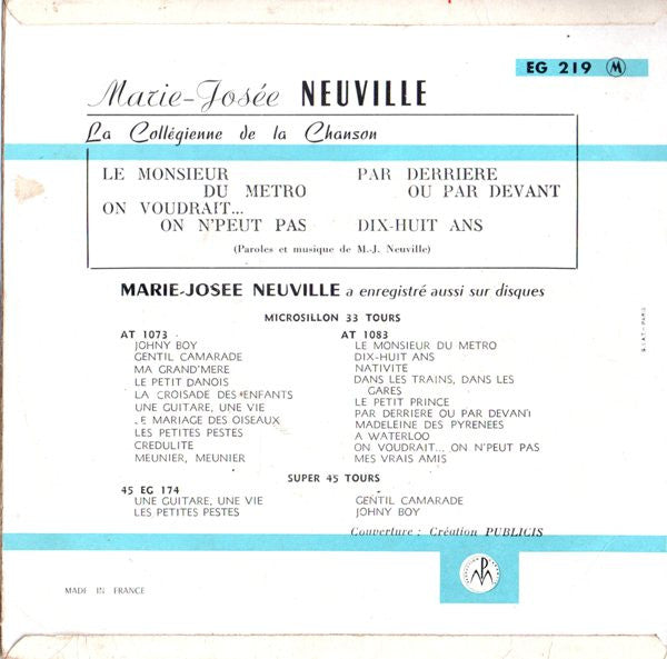Marie Josée Neuville* : La Collégienne De La Chanson (7", EP)