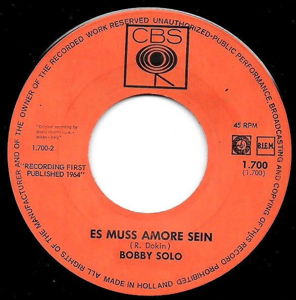 Bobby Solo : Es Muss Amore Sein / Geh' Nicht Vorbei (7")