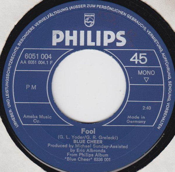 Blue Cheer : Fool (7", Single, Mono)