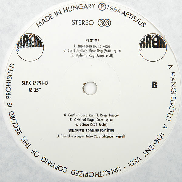 The Budapest Ragtime Band : Ragtime (LP, Album)