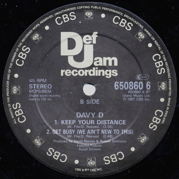 Davy D : Have You Seen Davy / Keep Your Distance / Get Busy (We Ain't New To This) (12")