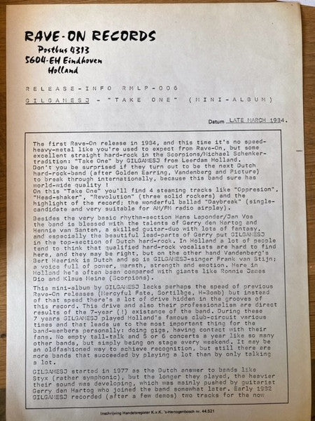 Gilgamesj : Take One (12")