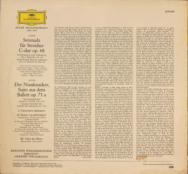 Tschaikowsky* · Karajan*, Berliner Philharmoniker : Streicherserenade, Nussknacker-Suite Op. 71 A (LP)