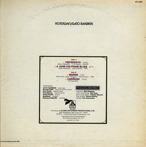 Gato Barbieri : Yesterdays (LP, Album, RE)