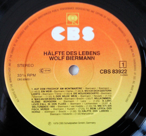 Wolf Biermann : Hälfte Des Lebens (LP, Album)