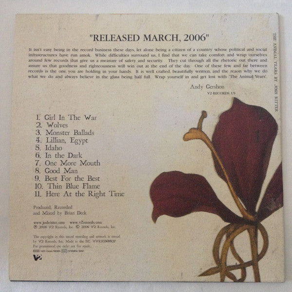 Josh Ritter : The Animal Years (CD, Album, Promo)