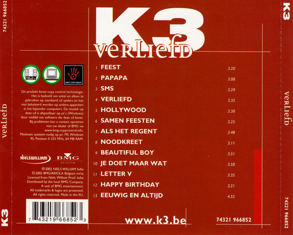 K3 : Verliefd (CD, Album, RE)