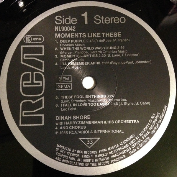 Dinah Shore : Moments Like These (LP, RE)