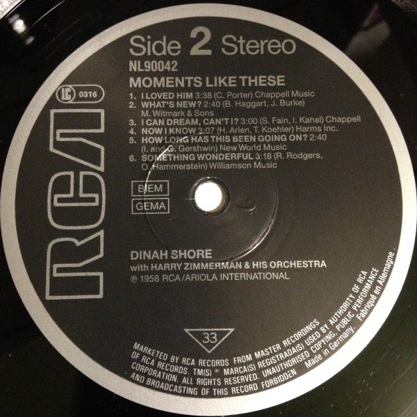 Dinah Shore : Moments Like These (LP, RE)