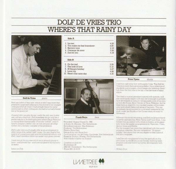 Dolf De Vries Trio : Where's That Rainy Day (LP)