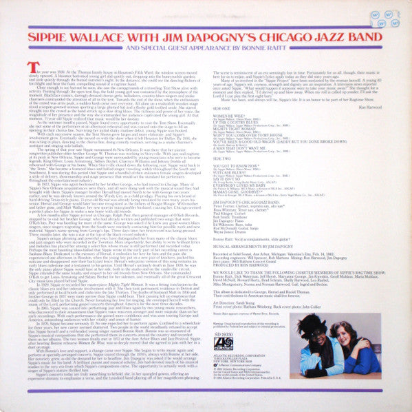 Sippie Wallace With James Dapogny's Chicago Jazz Band And Special Guest Appearance By Bonnie Raitt : Sippie (LP, Album)