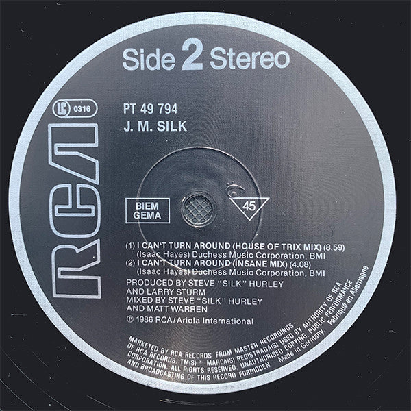 J.M. Silk : I Can't Turn Around (12", Maxi)
