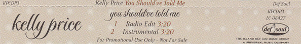 Kelly Price : You Should've Told Me (CD, Single, Promo)