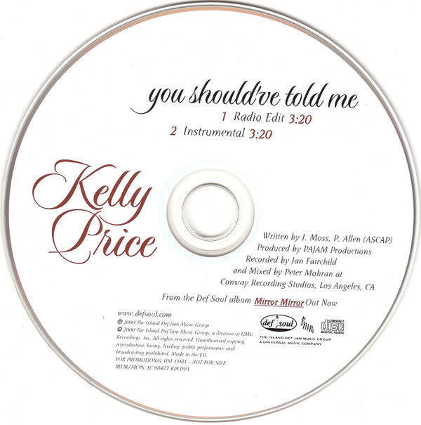 Kelly Price : You Should've Told Me (CD, Single, Promo)