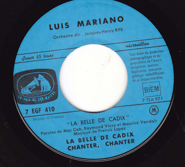 Luis Mariano : La Belle De Cadix (7", EP)