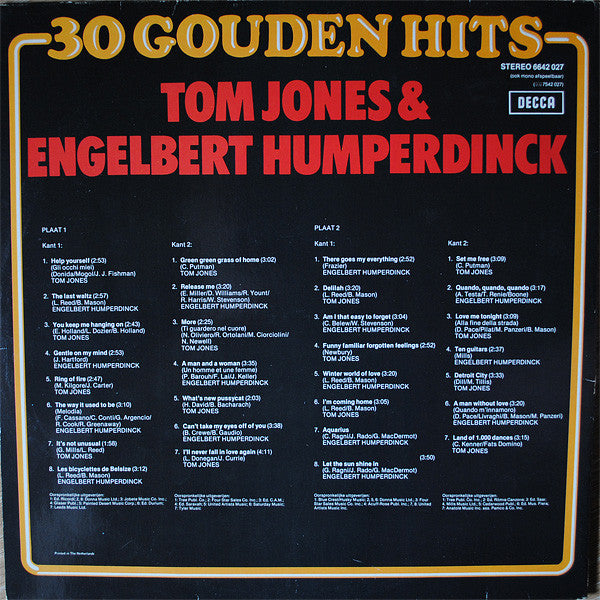Tom Jones & Engelbert Humperdinck : 30 Gouden Hits (2xLP, Comp)