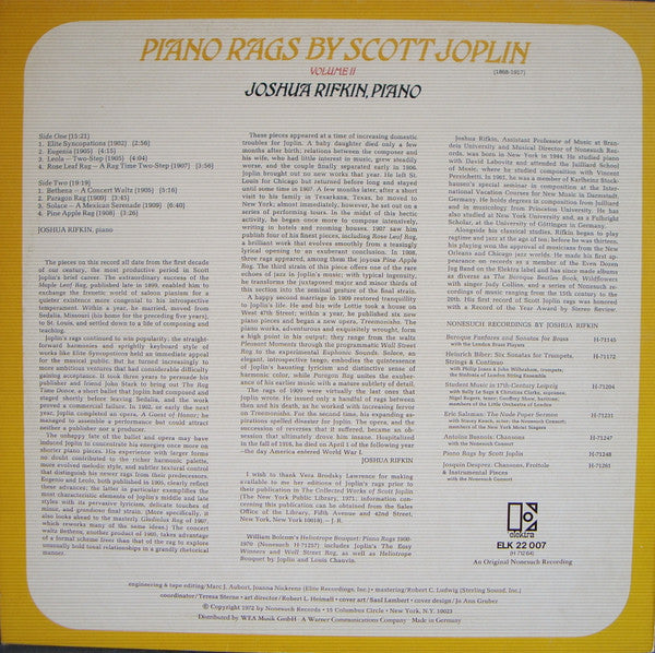 Joshua Rifkin, Scott Joplin : Piano Rags Volume II (LP, Album)
