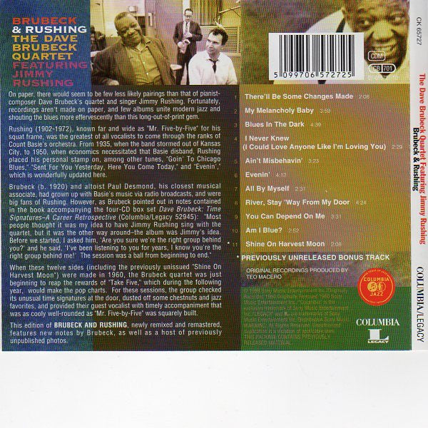 The Dave Brubeck Quartet Featuring Jimmy Rushing : Brubeck & Rushing (CD, Album, RE, RM, Rem)
