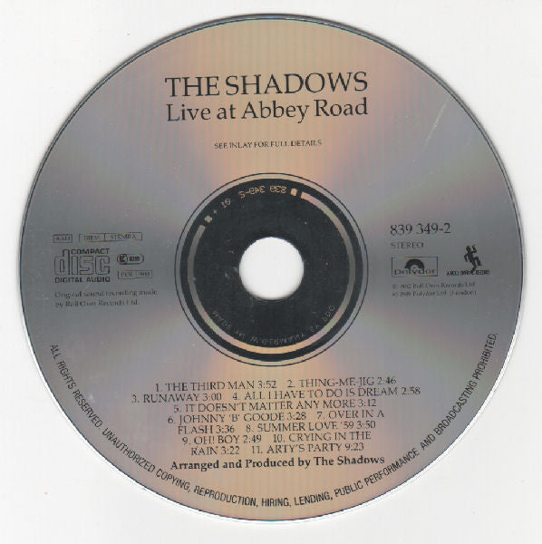 The Shadows : Live At Abbey Road (CD, Album)