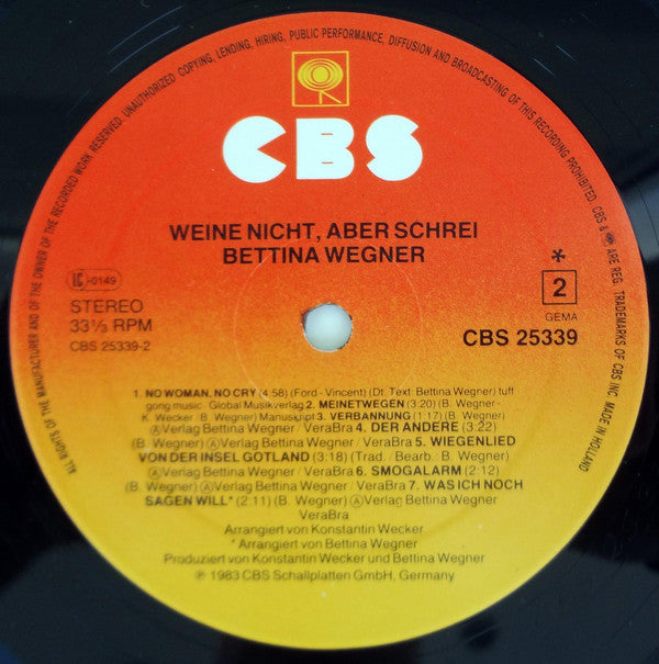 Bettina Wegner : Weine Nicht, Aber Schrei (LP, Album)