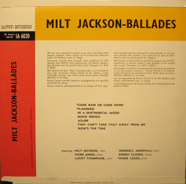 Milt Jackson : Ballades (LP, Comp)