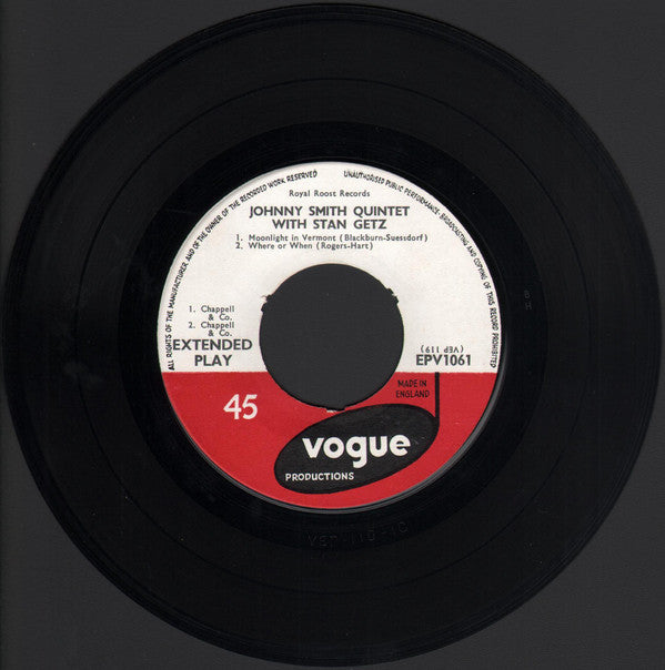Johnny Smith Quintet With Stan Getz : Moonlight In Vermont (7", EP)