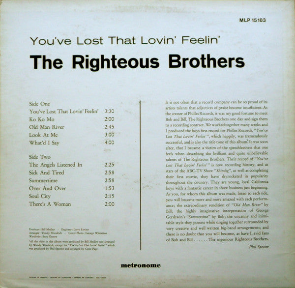 The Righteous Brothers : You've Lost That Lovin' Feelin' (LP)