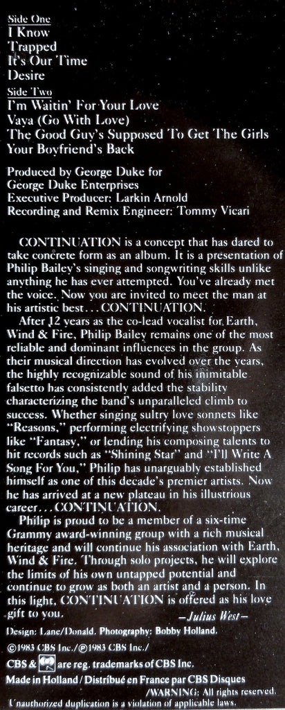 Philip Bailey : Continuation (LP, Album)