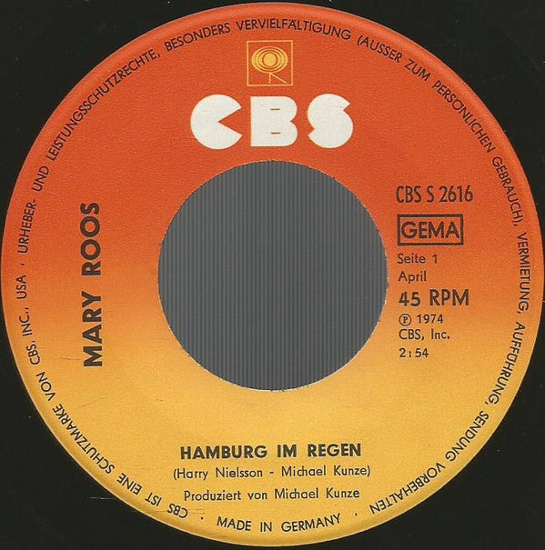 Mary Roos : Hamburg Im Regen (7", Single)
