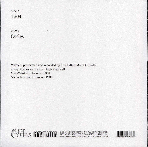 The Tallest Man On Earth : 1904 (7", Single, Ltd)