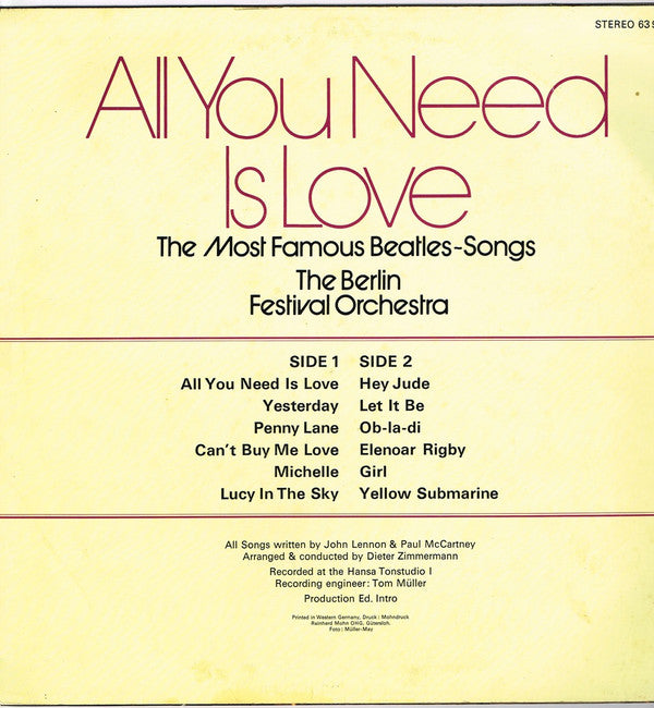 The Berlin Festival Orchestra : All You Need Is Love - The Most Famous Beatles Songs (LP)