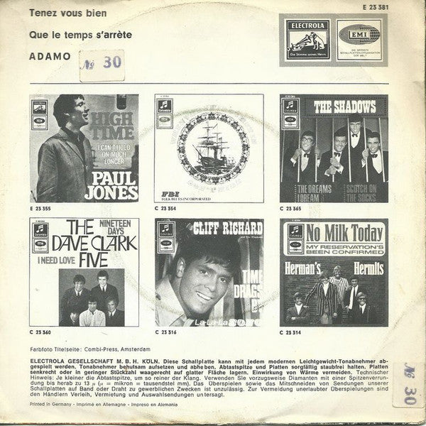 Adamo : Tenez Vous Bien (7", Single)