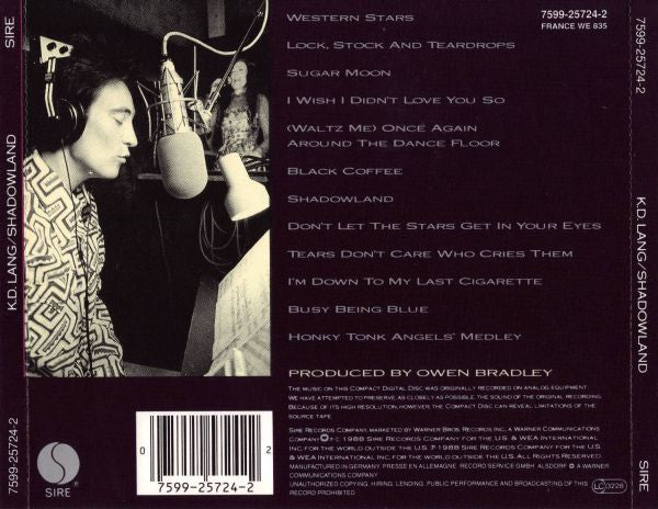 k.d. lang : Shadowland (The Owen Bradley Sessions) (CD, Album, RE)