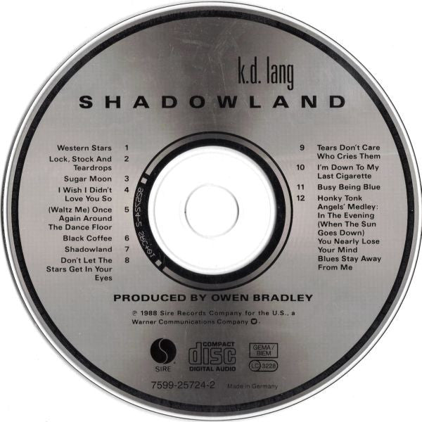 k.d. lang : Shadowland (The Owen Bradley Sessions) (CD, Album, RE)