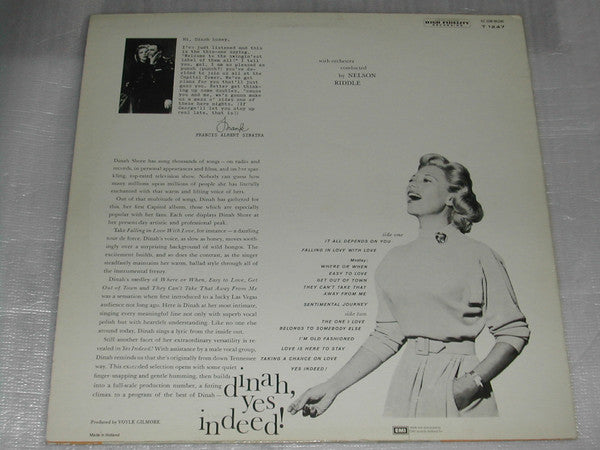 Dinah Shore : Dinah, Yes Indeed! (LP, Mono, RE)