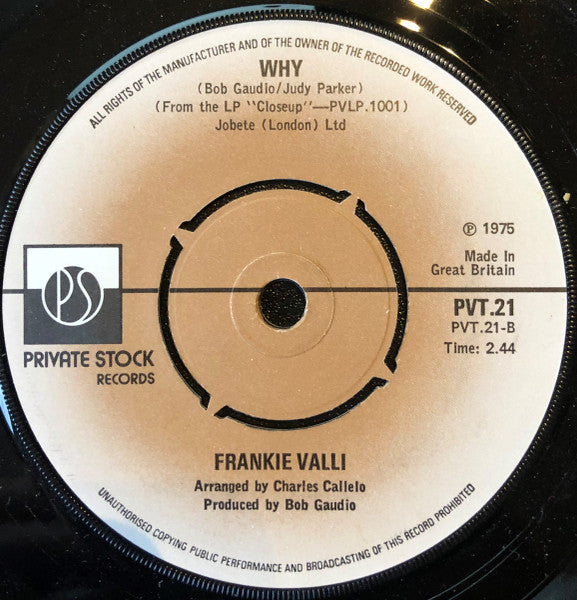 Frankie Valli : Swearin' To God (7", Single, 4 P)