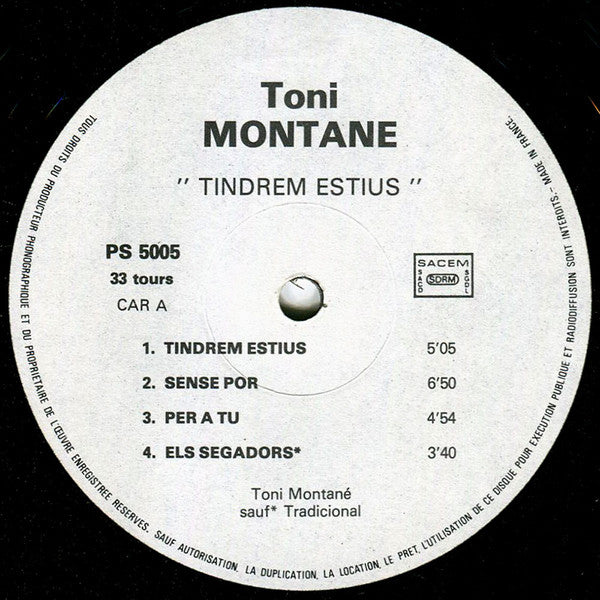 Toni Montané : Tindrem Estius (LP, Album)