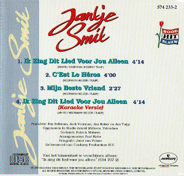 Jan Smit : Ik Zing Dit Lied Voor Jou Alleen (CD, Maxi)