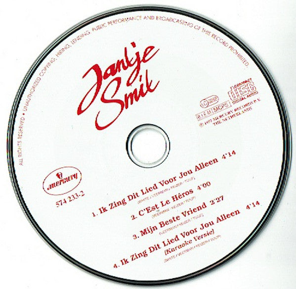 Jan Smit : Ik Zing Dit Lied Voor Jou Alleen (CD, Maxi)