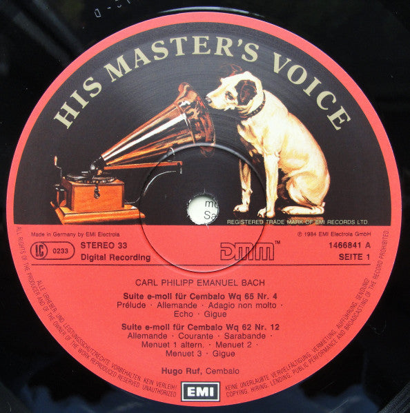 Carl Philipp Emanuel Bach, Hugo Ruf : Drei Sonaten Für Cembalo (LP)