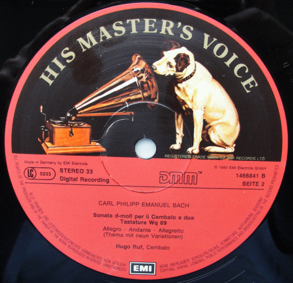 Carl Philipp Emanuel Bach, Hugo Ruf : Drei Sonaten Für Cembalo (LP)