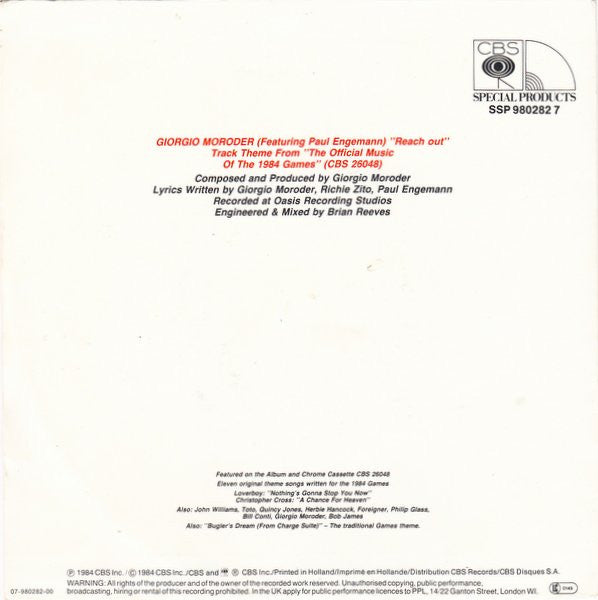 Giorgio Moroder Featuring Paul Engemann : Reach Out (7", Single)