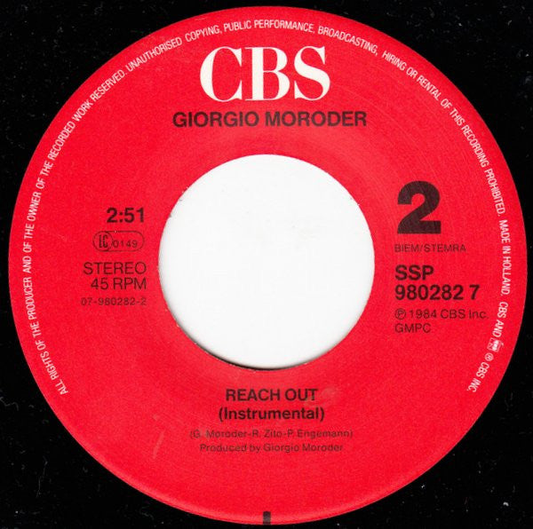 Giorgio Moroder Featuring Paul Engemann : Reach Out (7", Single)