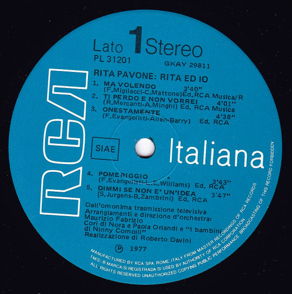 Rita Pavone : Rita Ed Io (LP, Album)