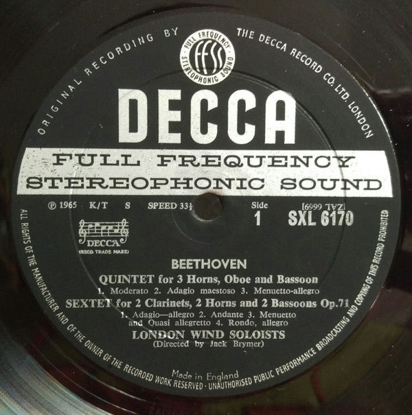 Ludwig Van Beethoven, London Wind Soloists Directed By Jack Brymer : Complete Music For Wind Band (LP, Album)