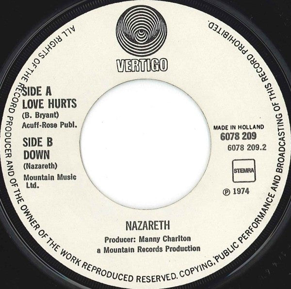 Nazareth (2) : Love Hurts / Down (7", Single)