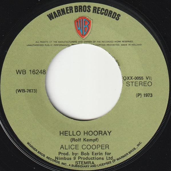 Alice Cooper : Hello Hooray (7", Single)