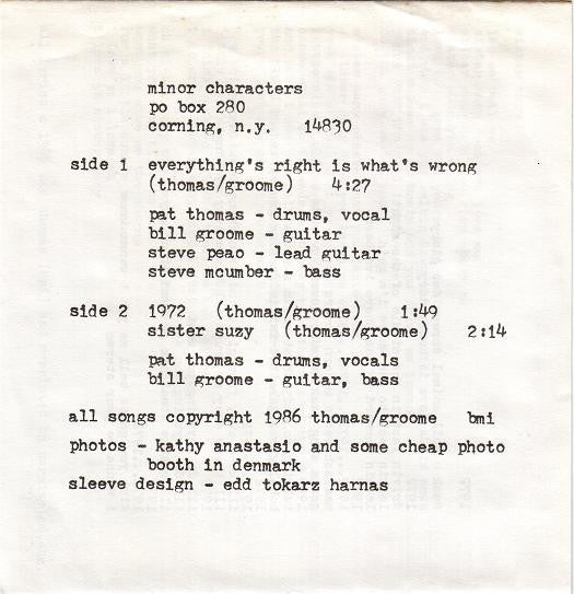 Minor Characters : Everything's Right Is What's Wrong (7", Single)