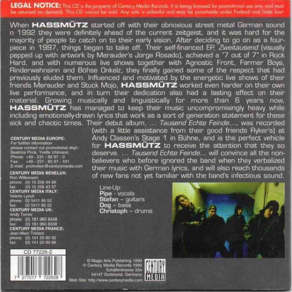Hassmütz : Tausend Echte Feinde (CD, Album, Promo)
